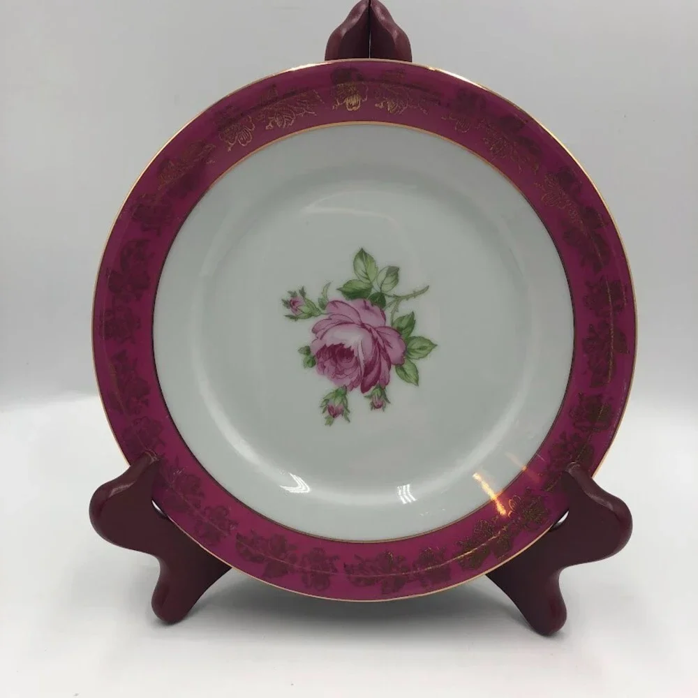 Vintage Fortuna Eisenberg Floral Pink Gold Rim Round Dessert Plate Collectible